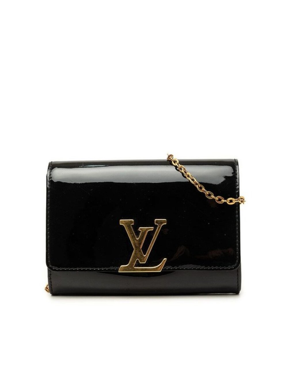 Louis Vuitton Pochette Louise PM Crossbody Chain Shoulder Bag Noir Black Patent
